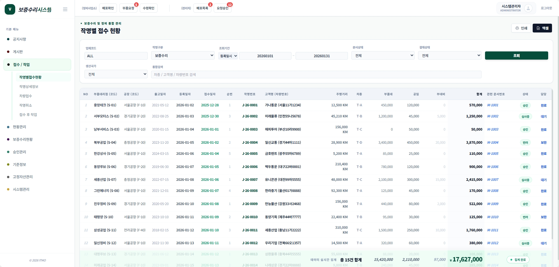 Warranty System Screen